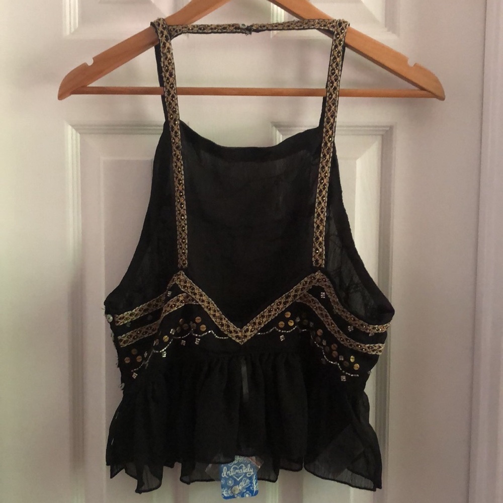 Free People Embroidered Bead Embellished Black Top - Picture 4 of 6